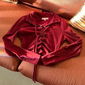 Burgundy lace up front top